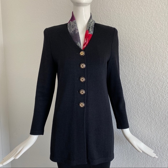 St. John black Santana knit button down sweater - Picture 1 of 8